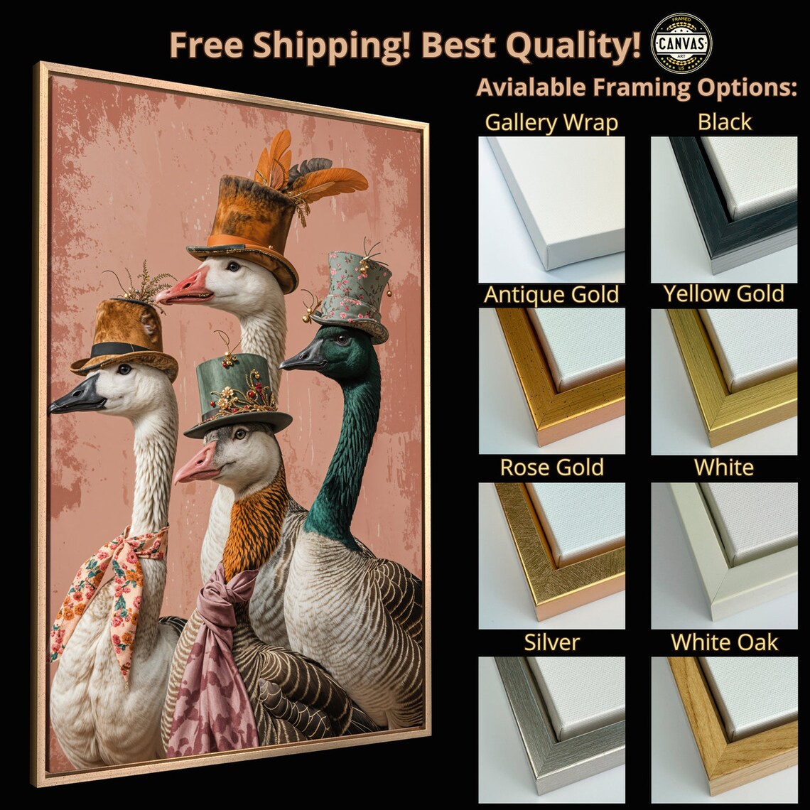 Four Funny Geese In Vintage Hats Quirky Anthropomorphic Art Print - Image 5