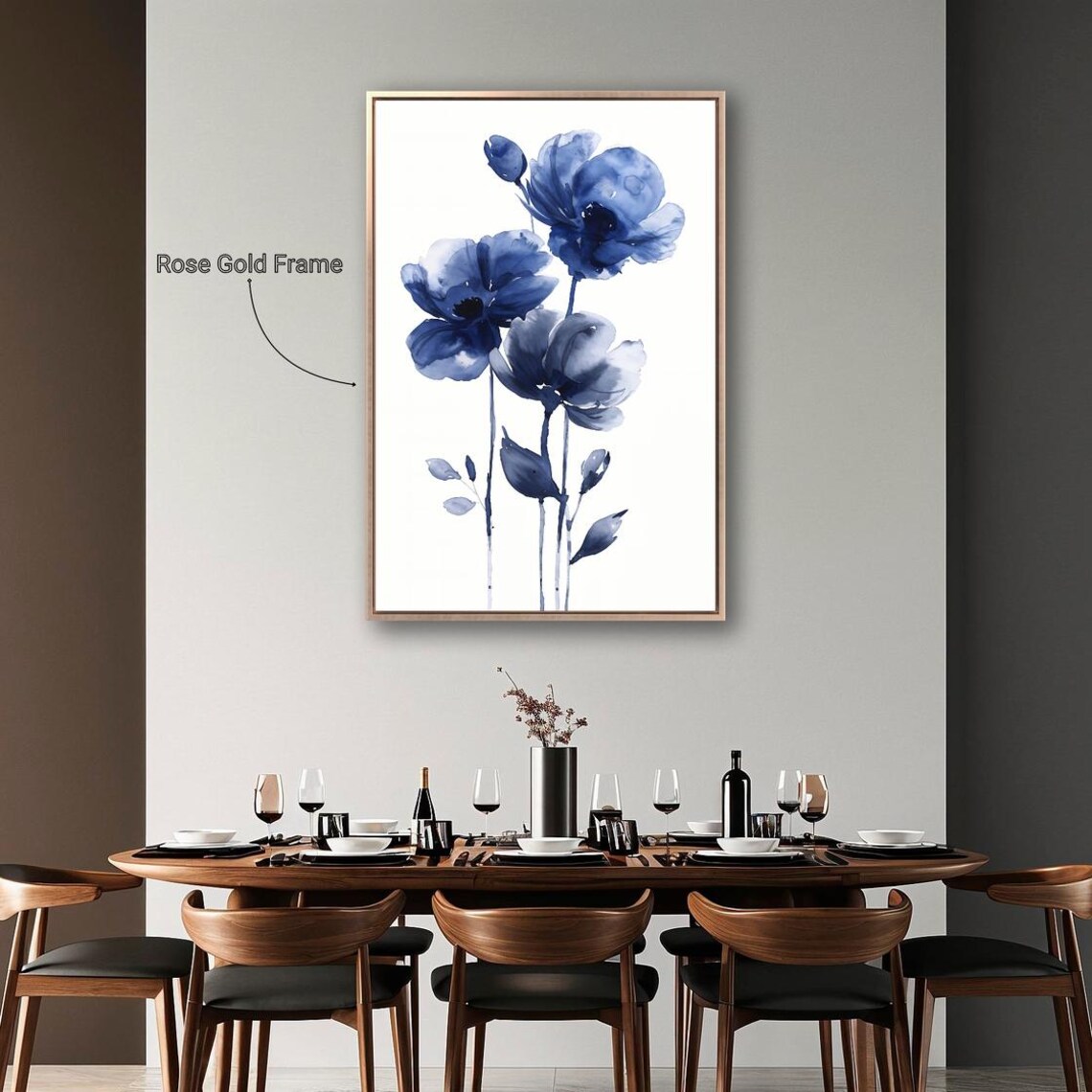Blue Flowers Watercolor Art Print, Minimalist Floral - Image 3