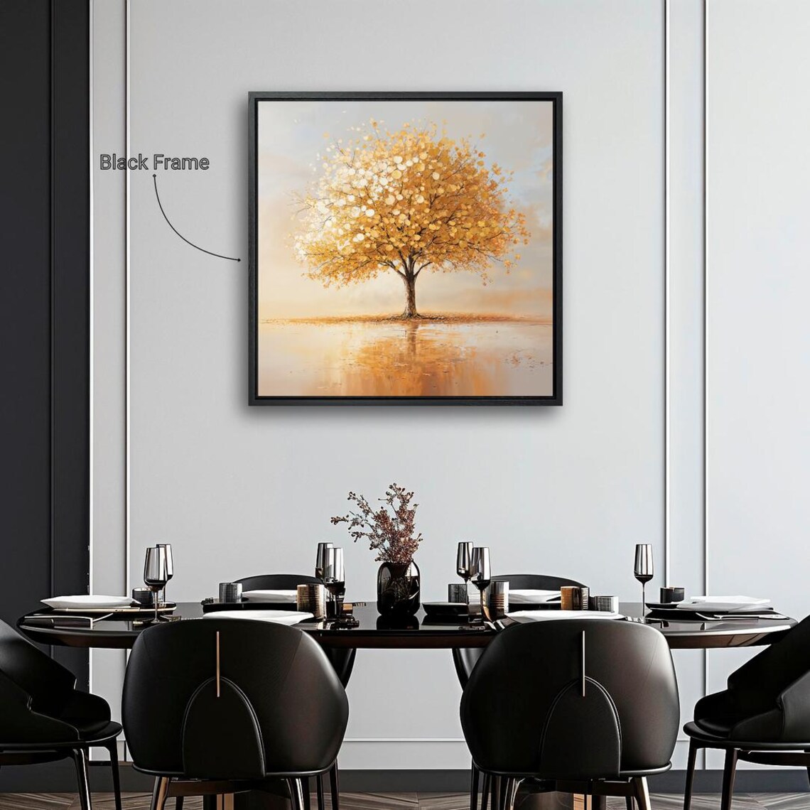 Golden Tree Of Life Autumn Leaves Reflective Water Art Print - Image 4