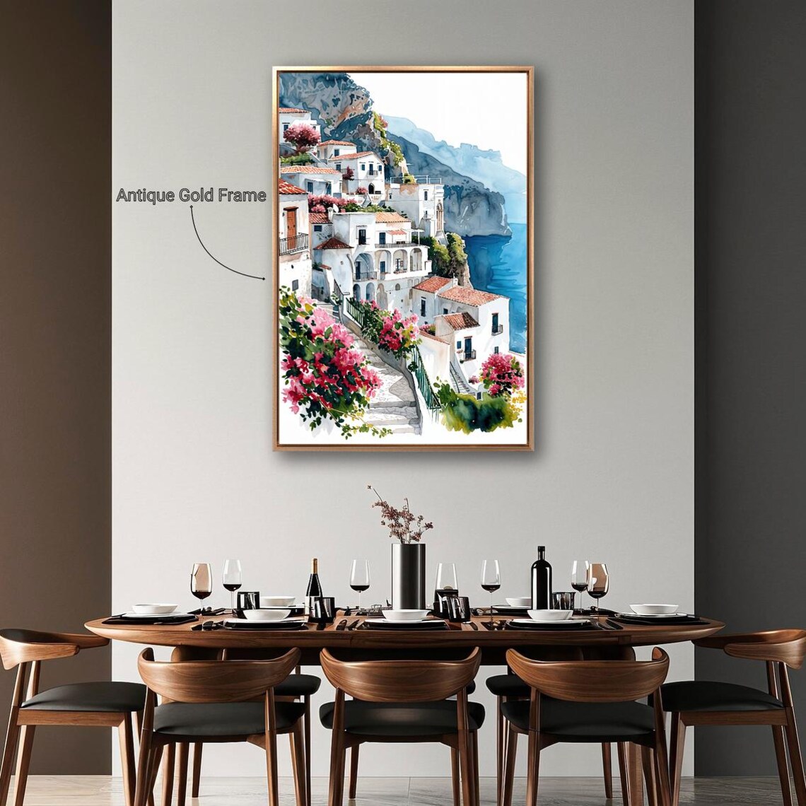 Amalfi Coast Watercolor Art Print, Italian Village - Image 5