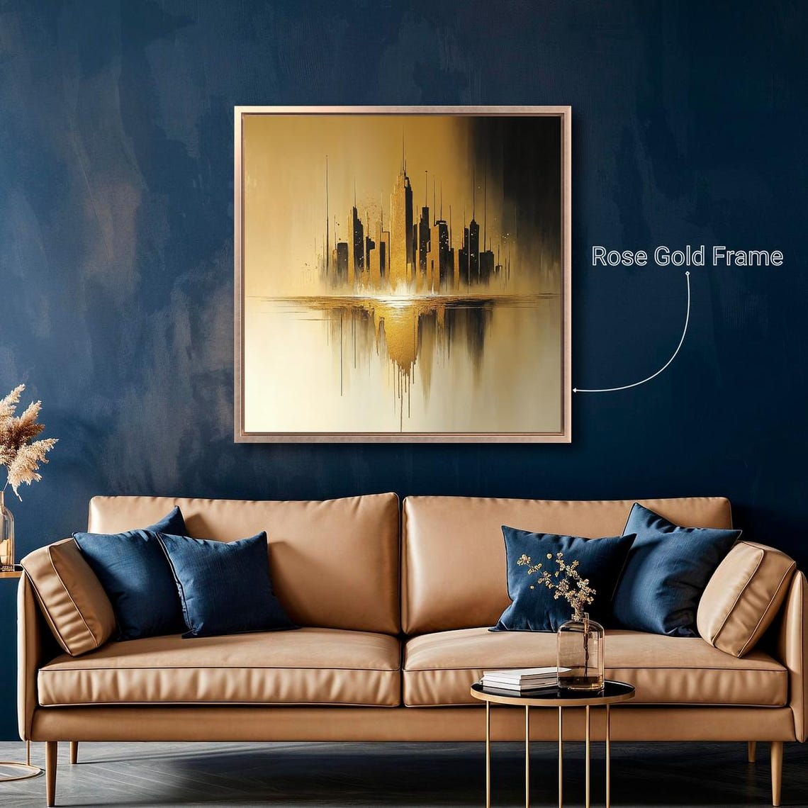 Gold Black Abstract City Skyline Silhouette Reflection Wall Art - Image 2