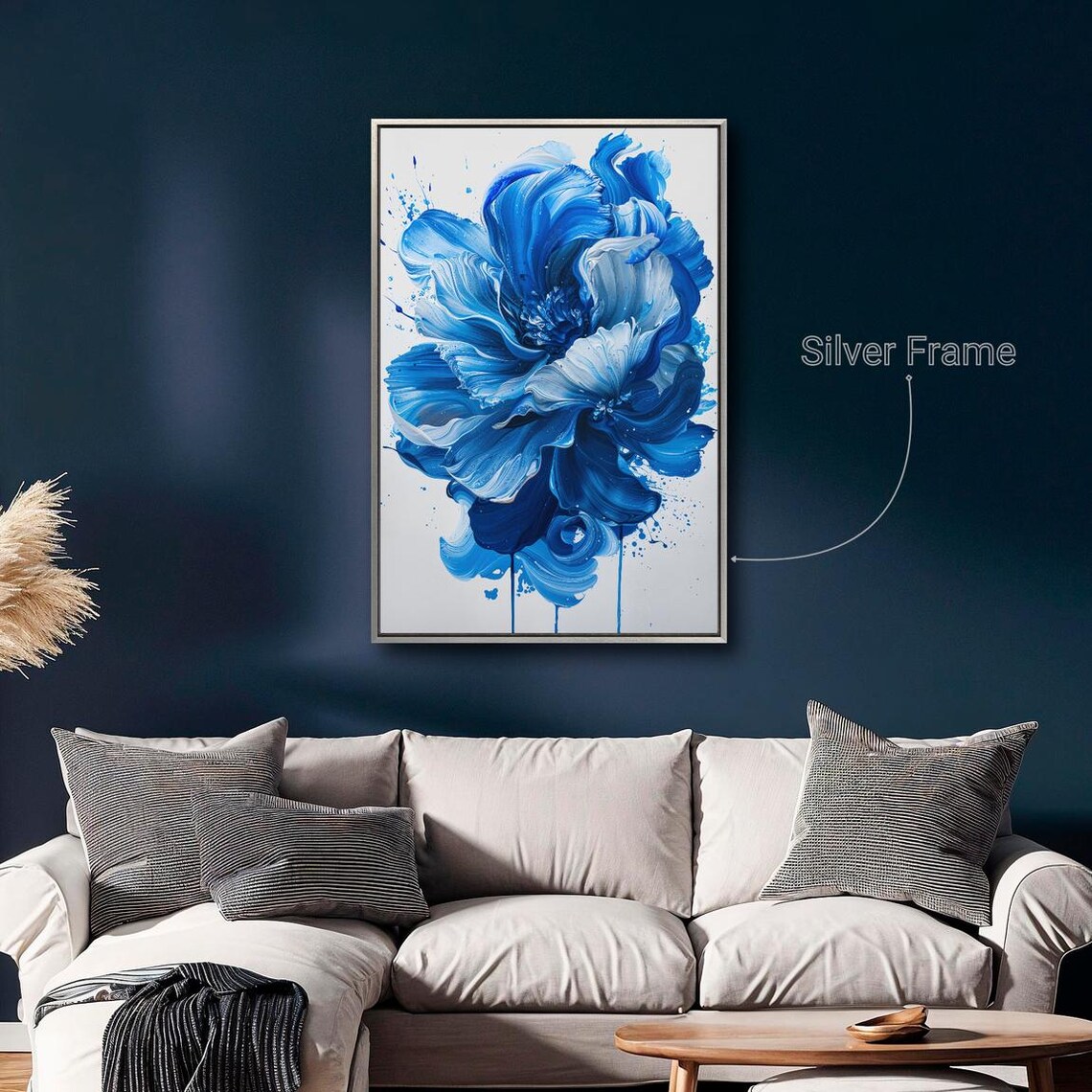 Abstract Blue Flower Bold Brushstrokes Modern Botanical Wall Art Print - Image 3
