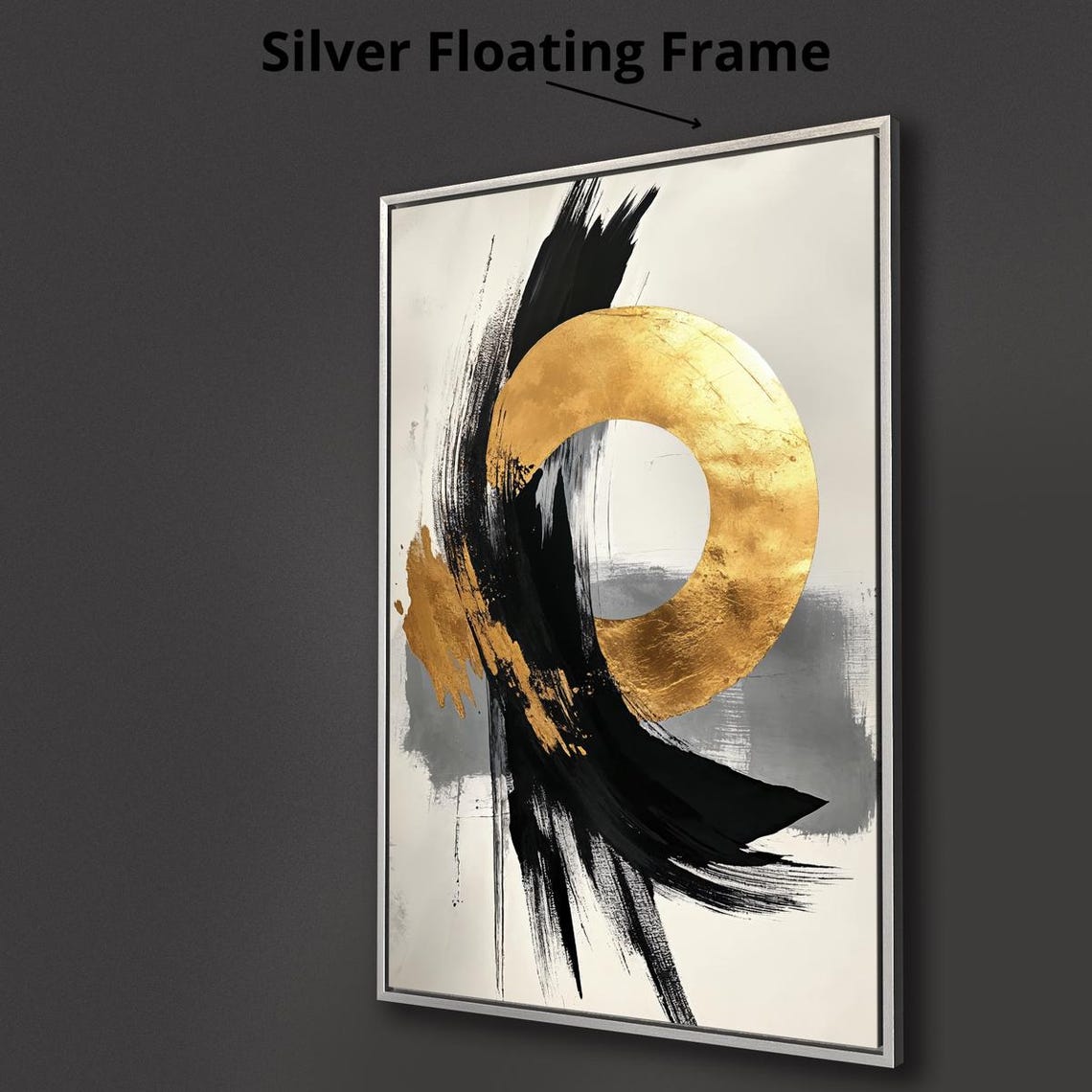 Black Brushstroke Gold Circle Ring Abstract Minimal Art Print - Image 3