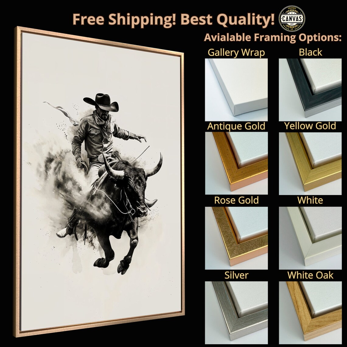 Rodeo Cowboy Bull Riding Western Wall Art Print - Image 6
