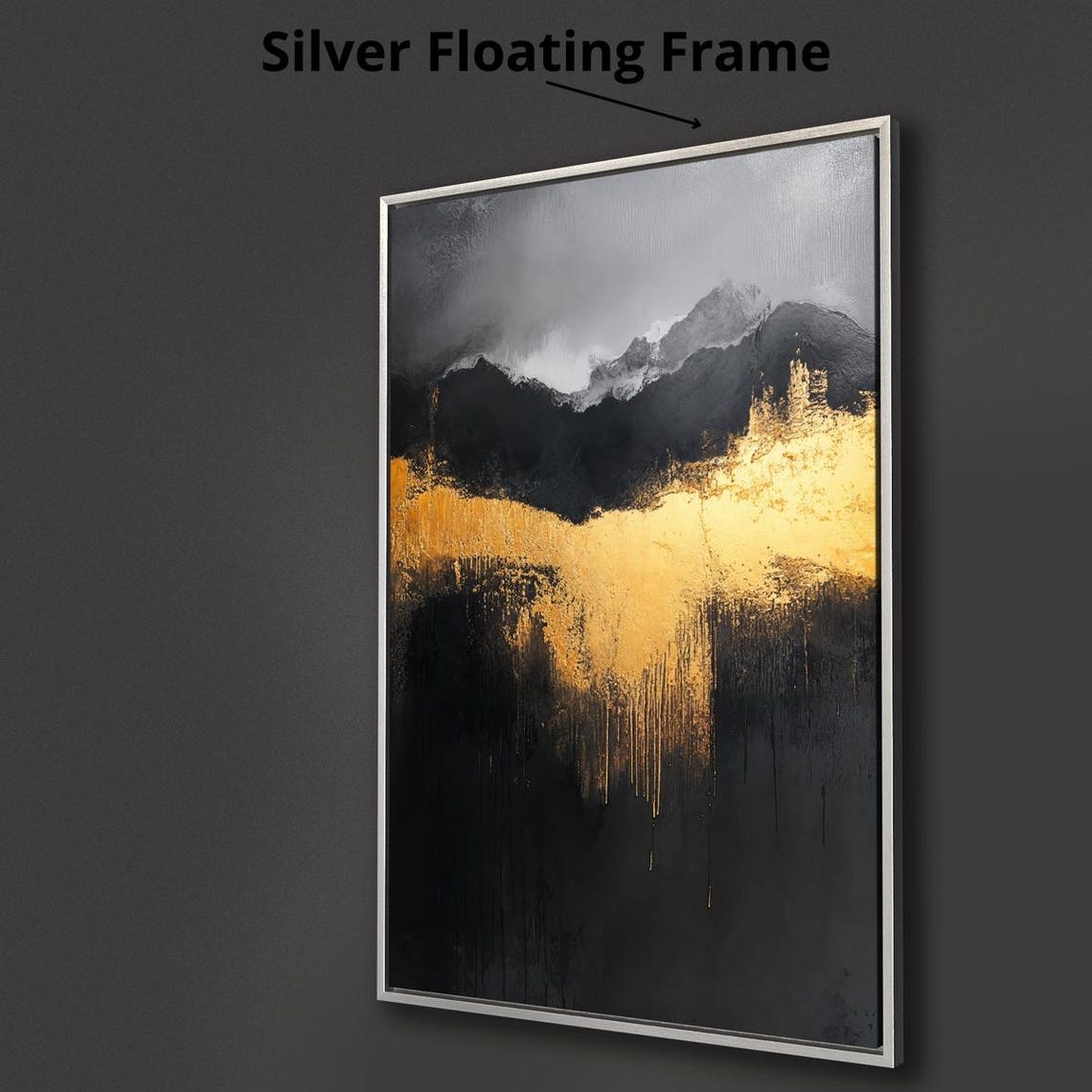 Abstract Black Gold Gray Mountain Brushstroke Modern Art Print - Image 3