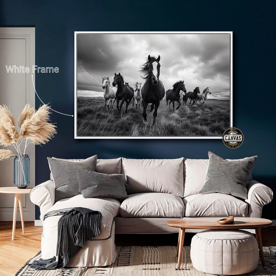 Wild Horses Galloping, Black and White Art Print - Image 3