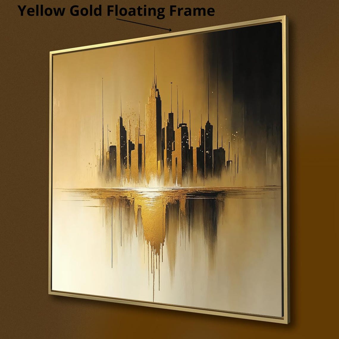 Gold Black Abstract City Skyline Silhouette Reflection Wall Art - Image 3