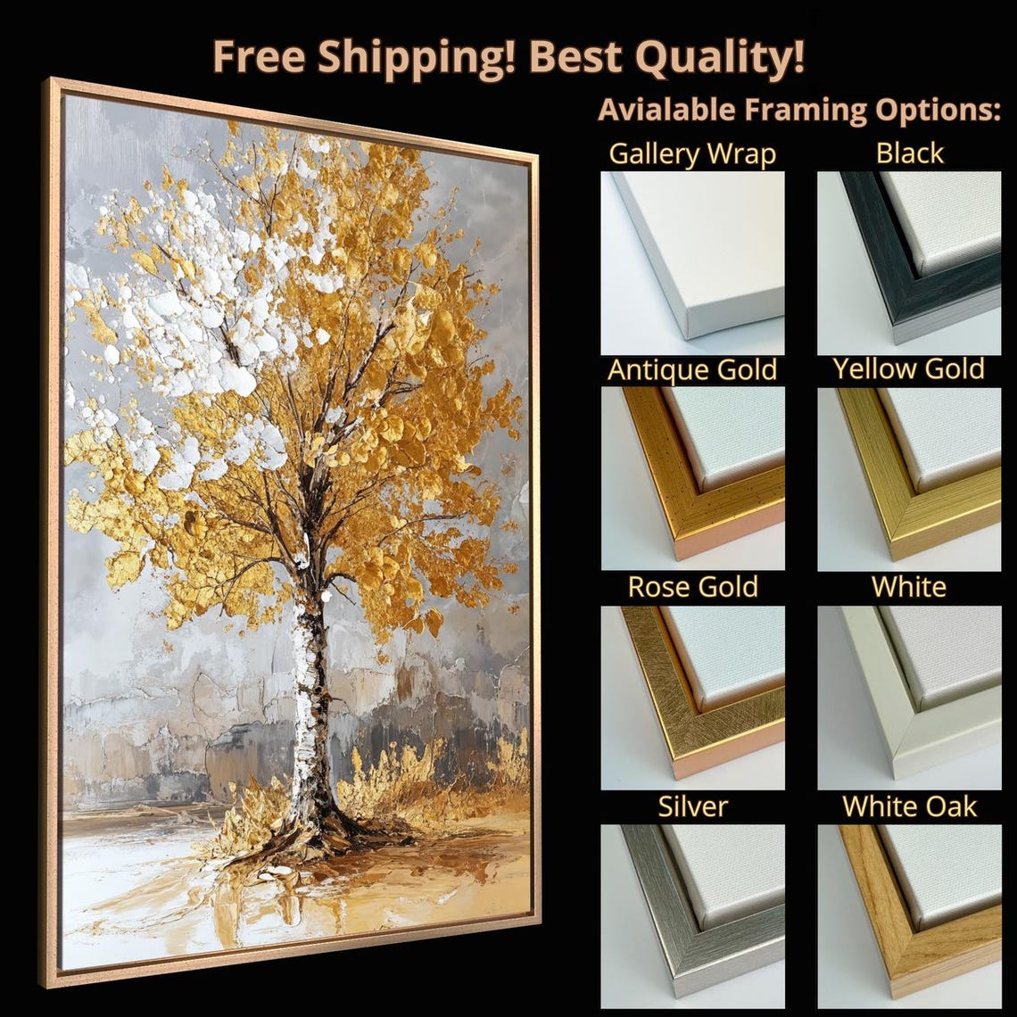Tall Golden Birch Tree White Foliage Autumn Abstract Wall Poster - Image 5