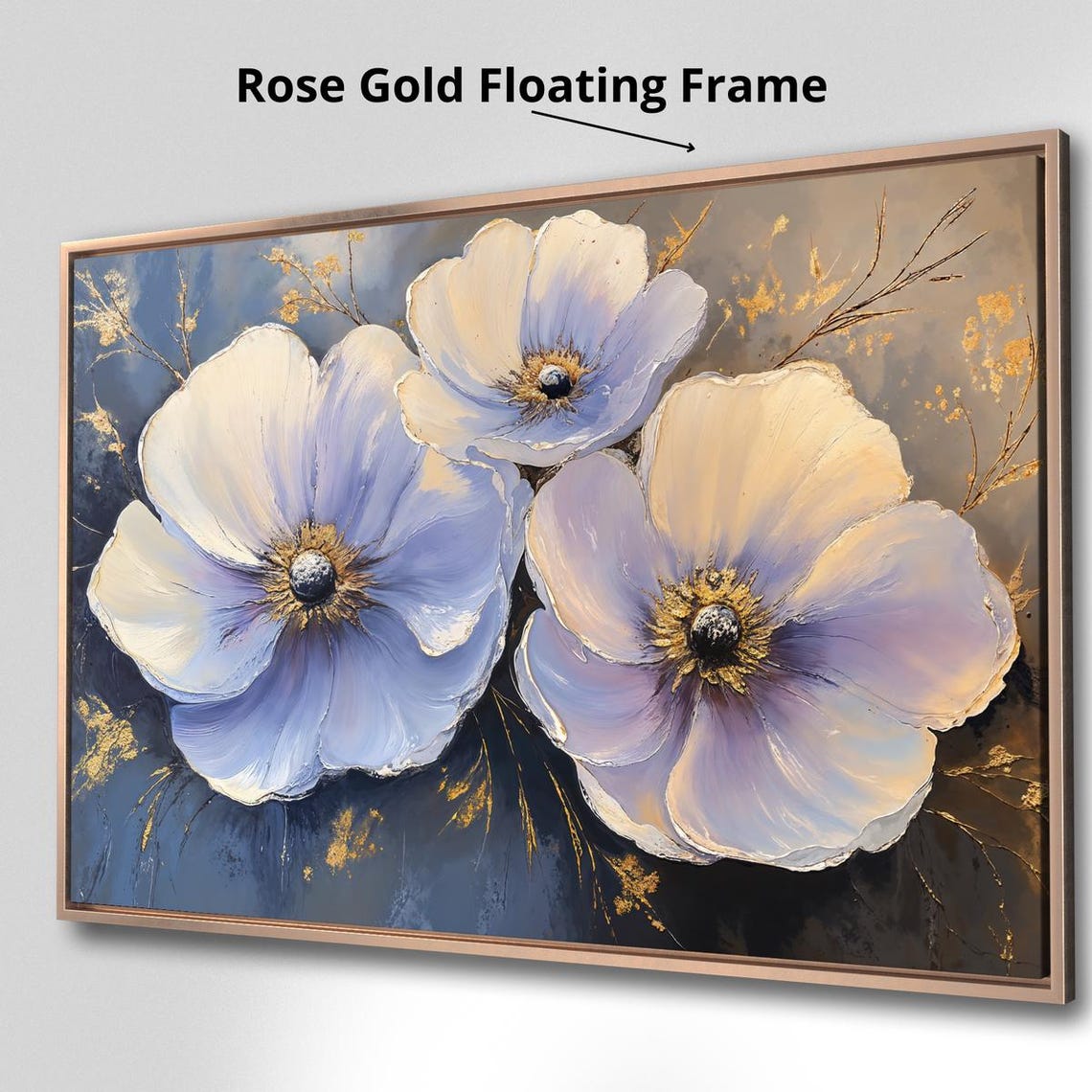 Delicate Trio White Blue Anemone Flowers Gold Centers Art Print - Image 4
