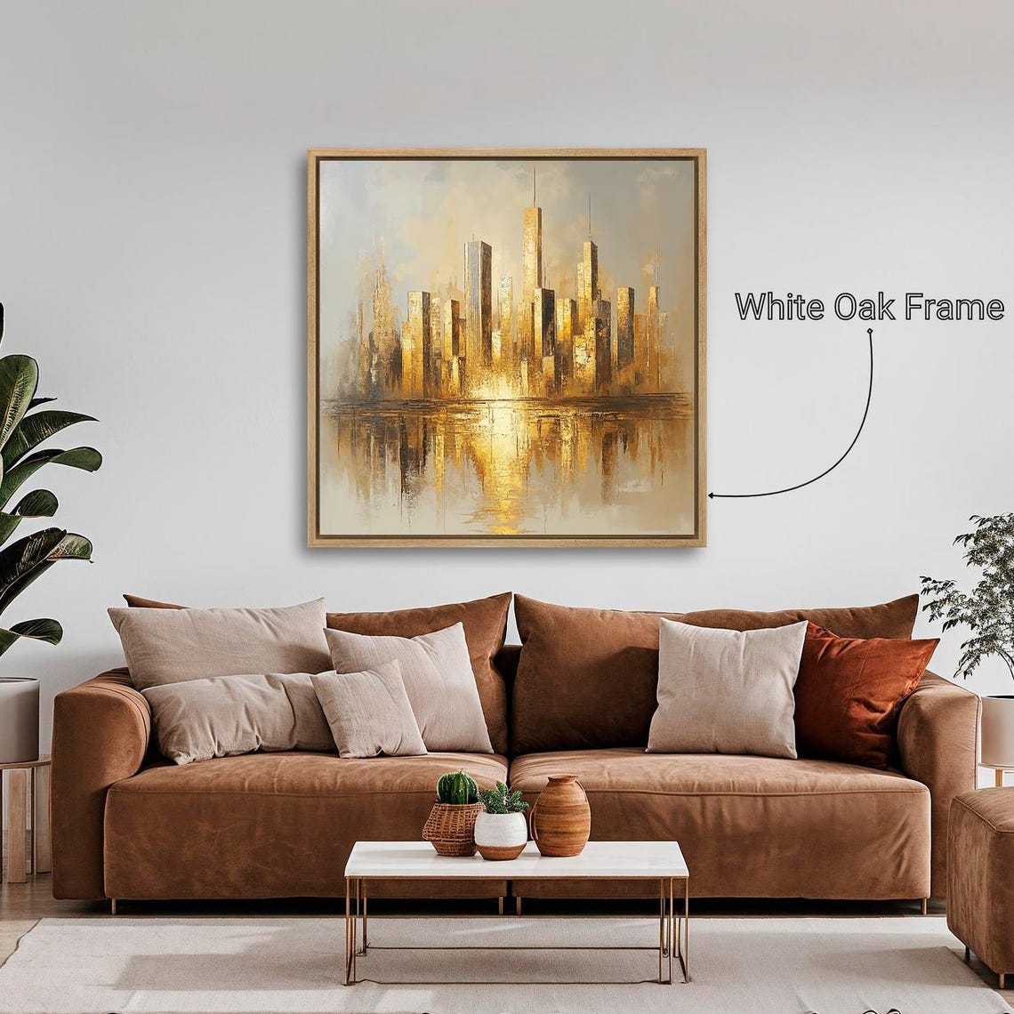 Glowing Golden City Skyline Tall Towers Water Reflection Art Print - Image 4