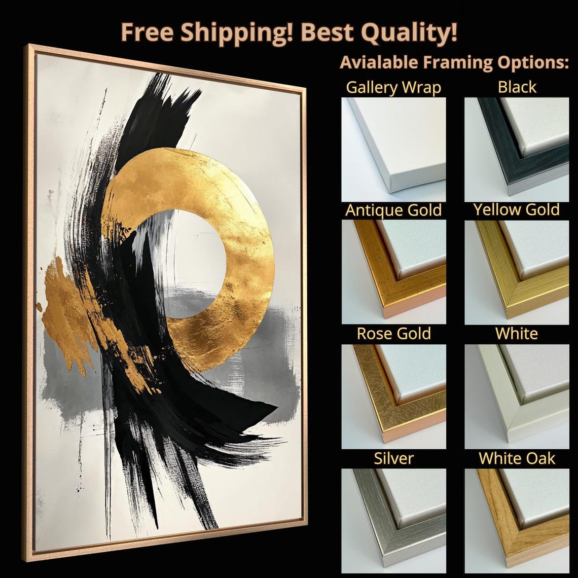 Black Brushstroke Gold Circle Ring Abstract Minimal Art Print - Image 5
