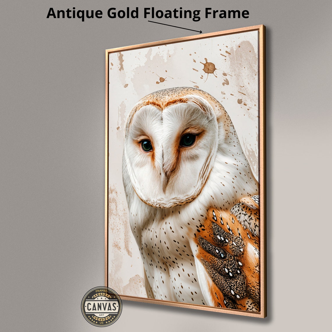 Charming Barn Owl Close Up Warm Splatter Wildlife Portrait Poster - Image 2