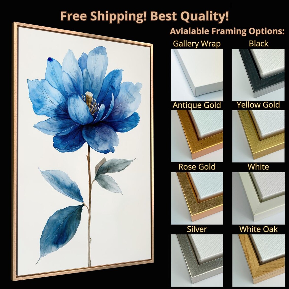 Single Blue Flower Watercolor Calming Botanical Minimalist Art Poster - Image 4