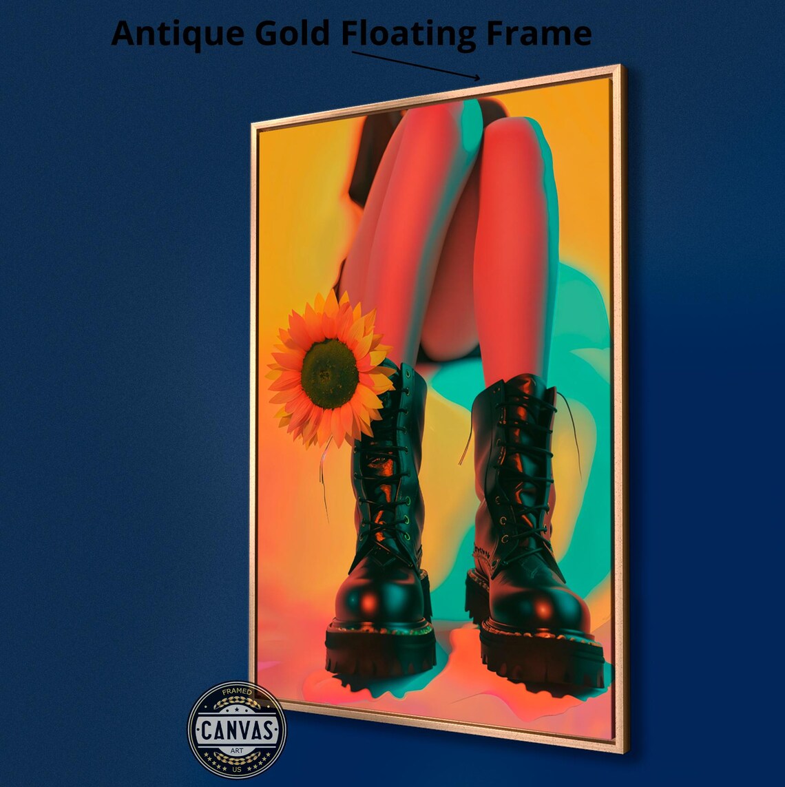 Sunflower And Black Boots Neon Orange Fashion Photography Art Poster - Image 2