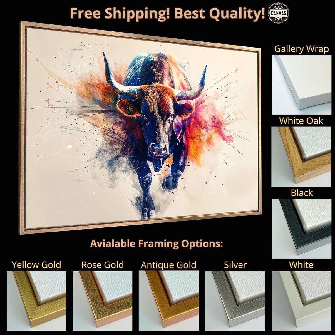 Explosive Bull Framed Print Colorful Abstract Animal Wall Art Dynamic Motion Poster Bulls Prints Trader Gift Ready To Hang - Image 4