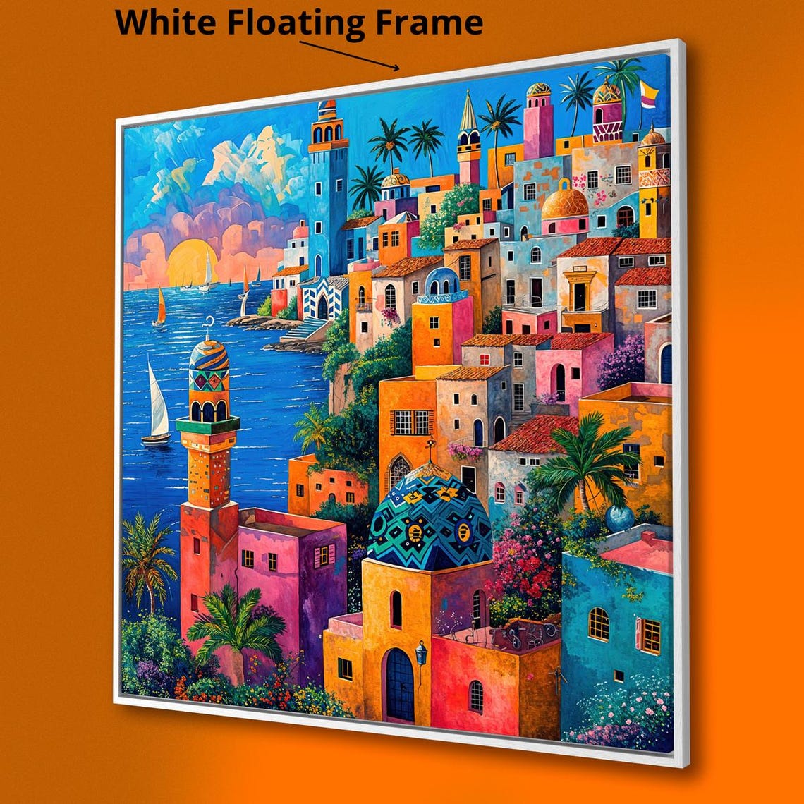 Colorful Coastal Town Towers Domes Sunset Harbor Sailing Poster - Image 3