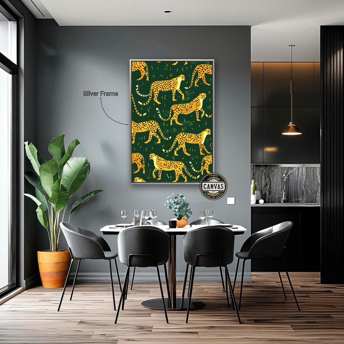 Cheetahs Pattern Dark Green Background Playful Safari Animal Art Poster - Image 3