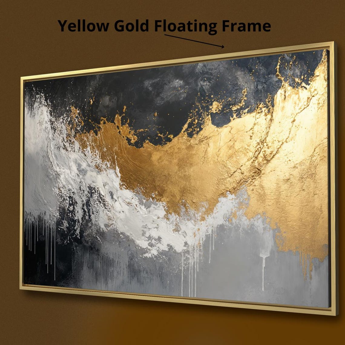 Bold Black Gold Gray White Abstract Expression Drips Art Print - Image 3