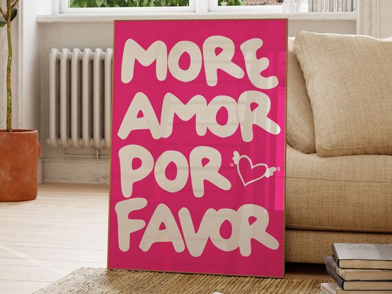 More Amor Por Favor Print Print Retro Wall Decor Large Art Monochrome Poster Typography Poster