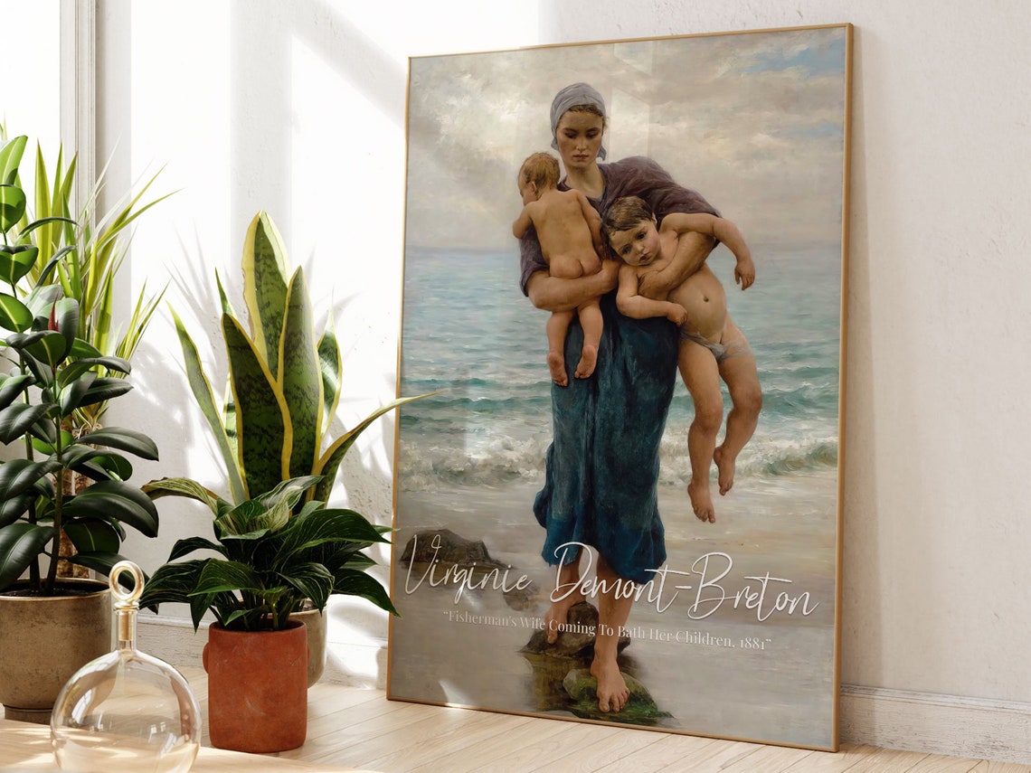 Fishermans Wife Coming To Bath Her Children Virginie Demont Breton Famous Painting Painting Poster Modern Wall Art Art Print - Image 3