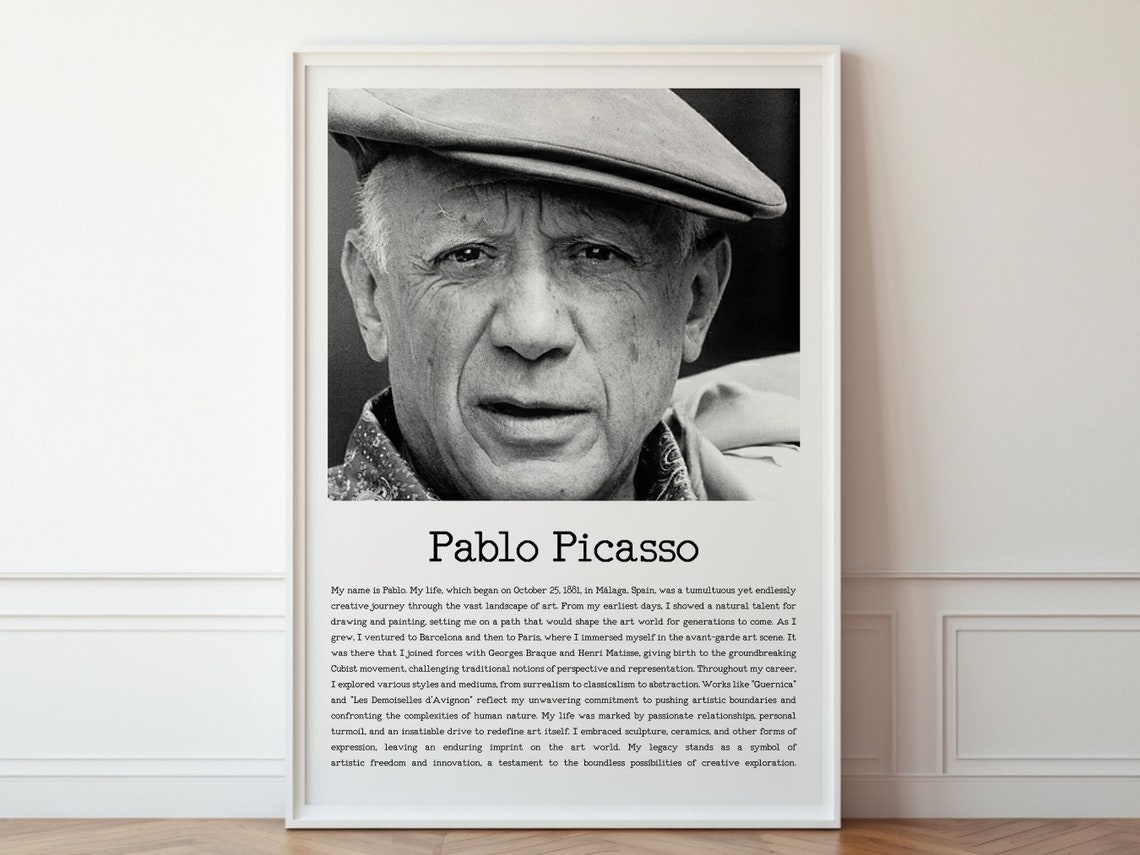 Pablo Picasso Autobiography Print With His Short Life Story With His Own Narrative Wall Art Instant