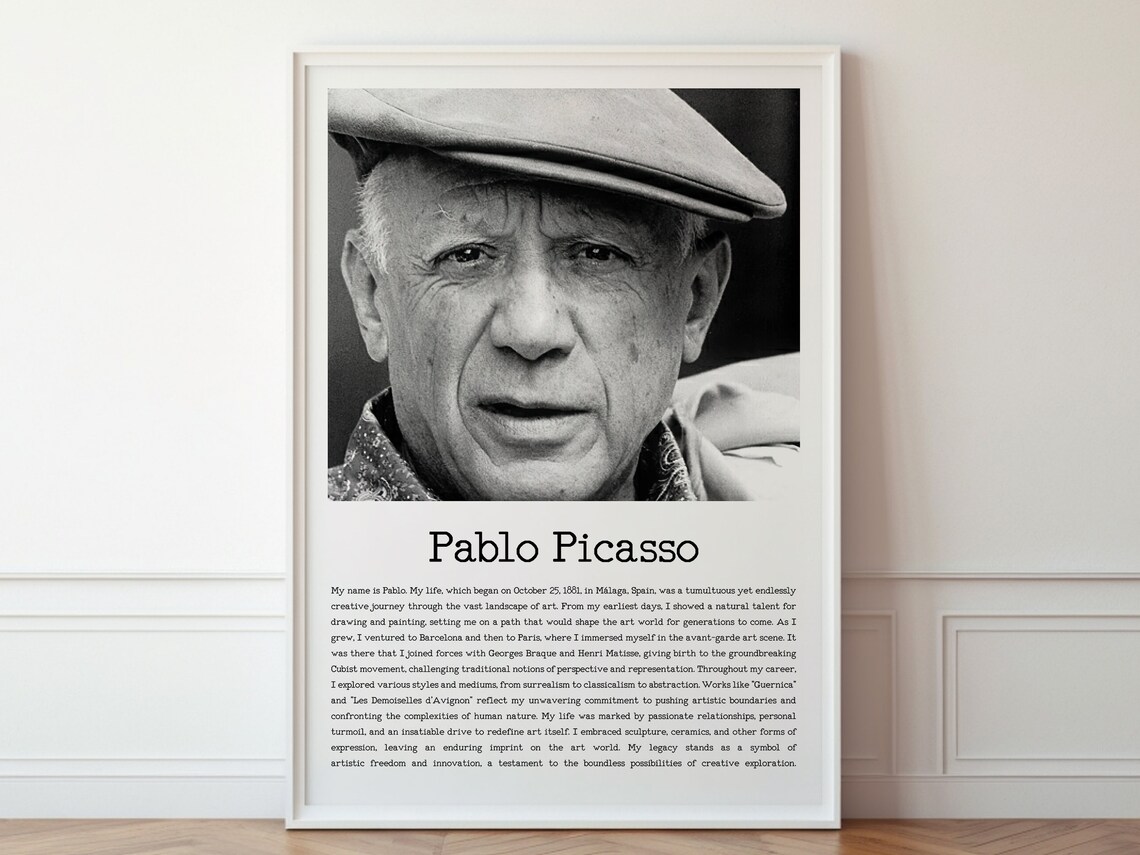 Pablo Picasso Black White Portrait Biography Art History Poster