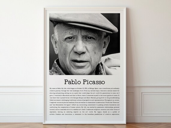 Pablo Picasso Black White Portrait Biography Art History Poster