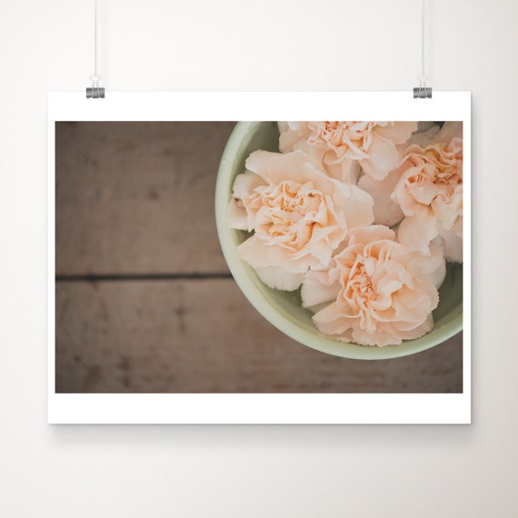Peach Carnation Photograph Still Life Flower Print Rustic Decor Large Wall Art