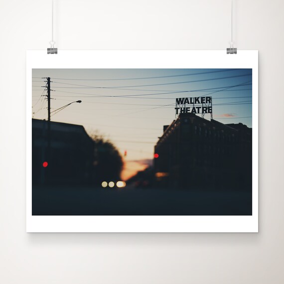 Walker Theatre Sign Silhouette at Dusk Indianapolis Photography Poster