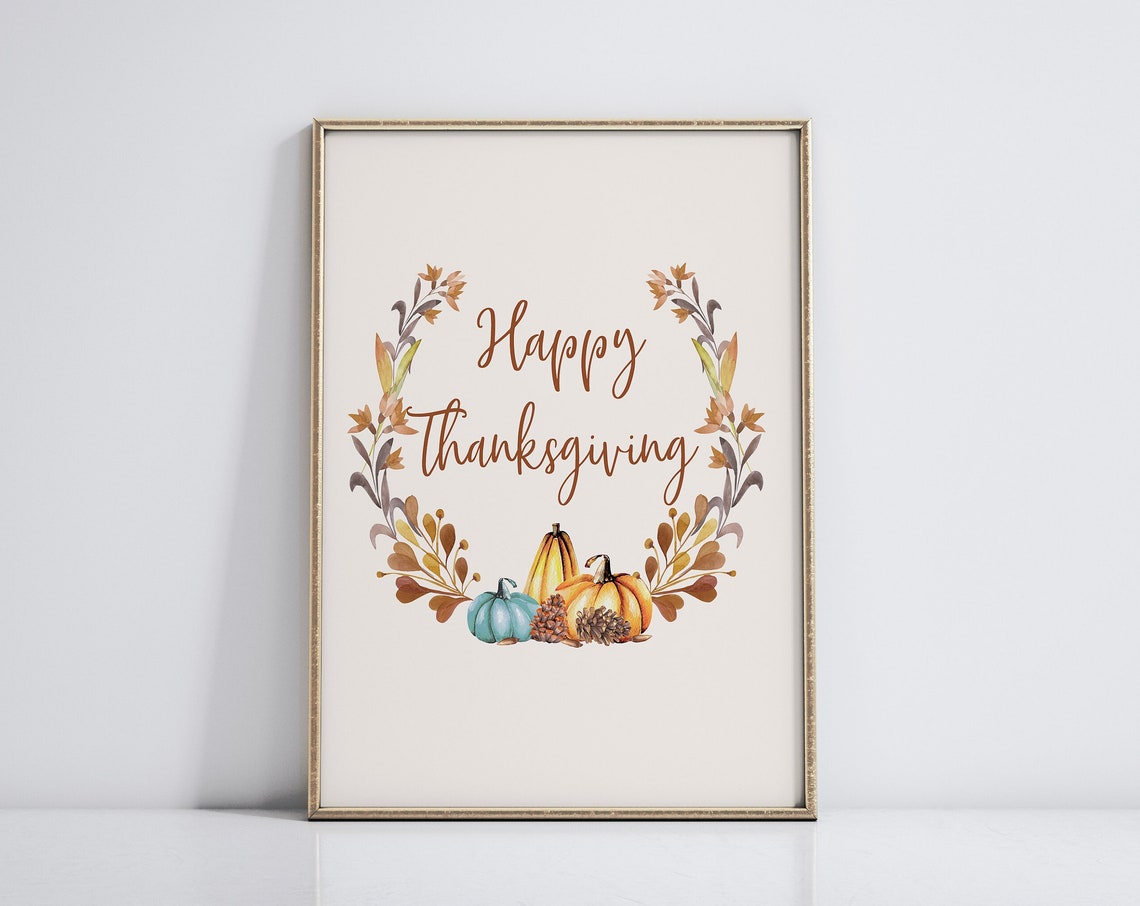 Happy Thanksgiving Pumpkin Wreath Rustic Fall Harvest Poster - Image 2