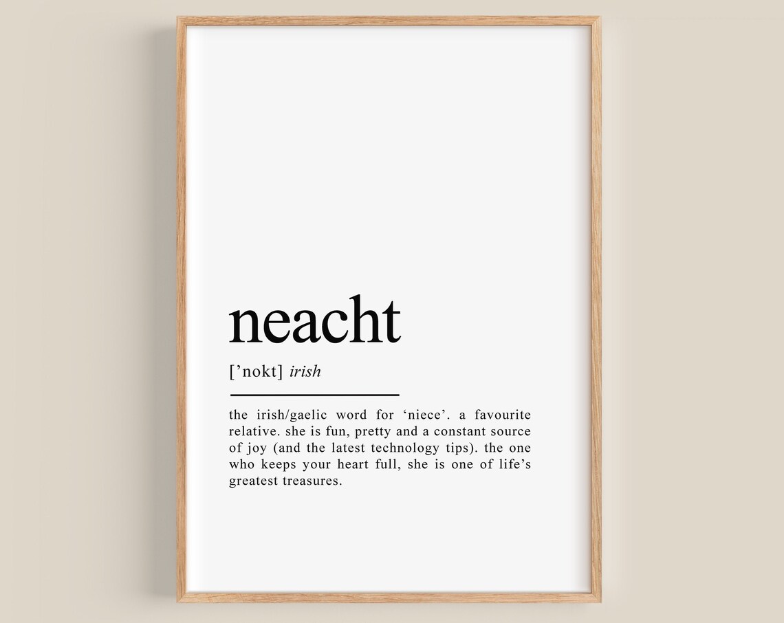 Neacht Irish Definition Art Print, Personalized Gift