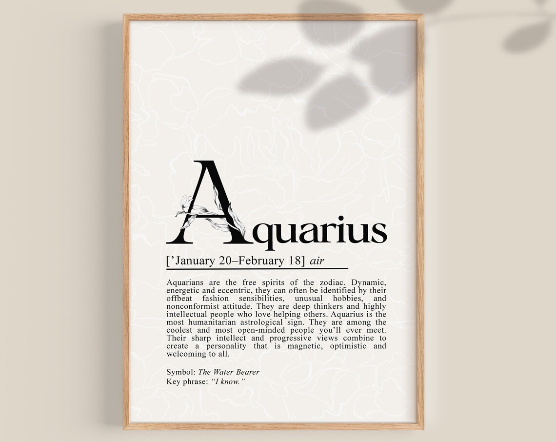 Aquarius Zodiac Sign Definition Water Bearer Air Astrology Poster