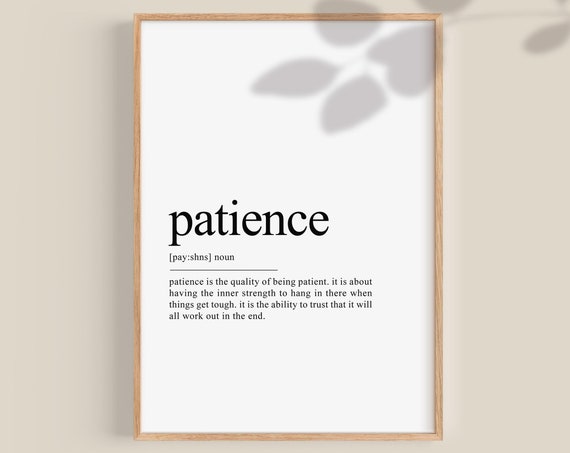 Patience Definition Print Positive Quote Office Wall Art Motivational Classroom Posters Decor Affirmations Dictionary Poster