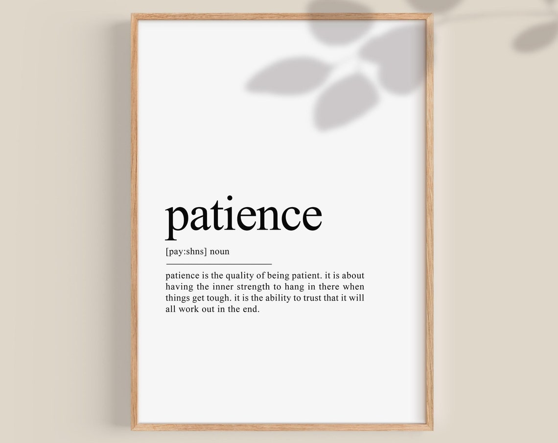 Patience Definition Print Positive Quote Office Wall Art Motivational Classroom Posters Decor Affirmations Dictionary Poster