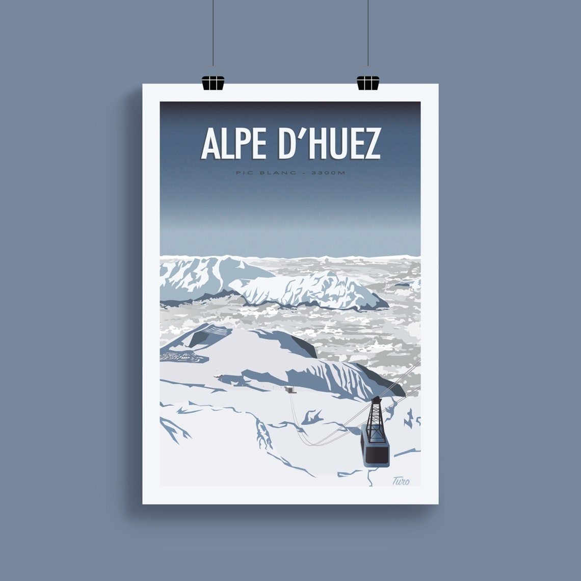 Alpe d'Huez Pic Blanc 3300m Glacier Panorama Retro Travel Poster - Image 2