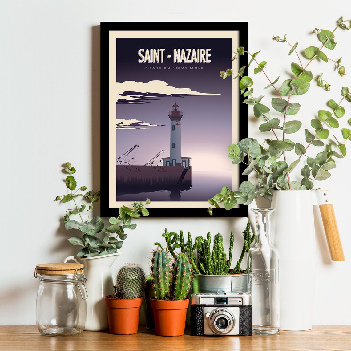 Saint-Nazaire Phare du Vieux Mole Lighthouse Dusk Retro Travel Poster - Image 3