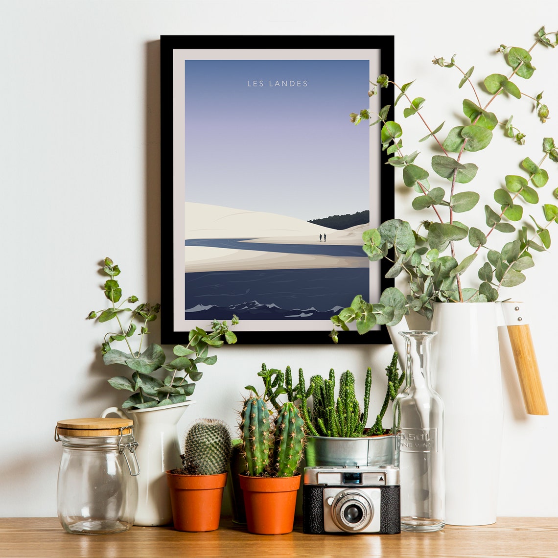 Les Landes White Dunes Walkers At Dusk Vintage Travel Poster - Image 3
