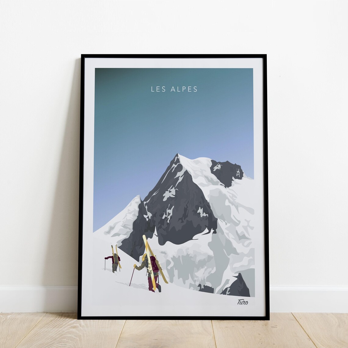 Les Alpes Ski Tourers Under A Snowy Peak Vintage Travel Poster