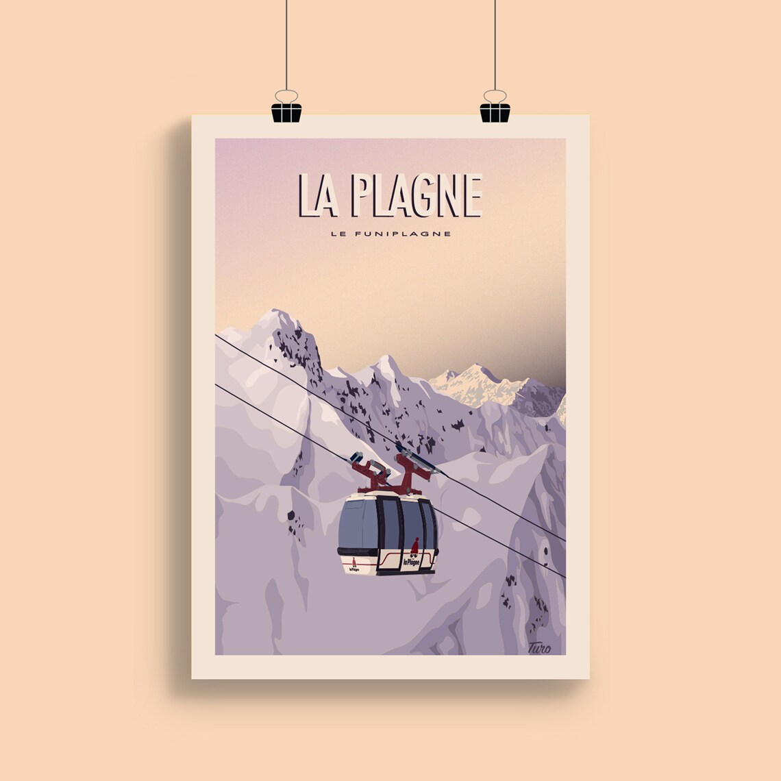 La Plagne Le Funiplagne Gondola Snow Peaks Dawn Travel Poster - Image 2
