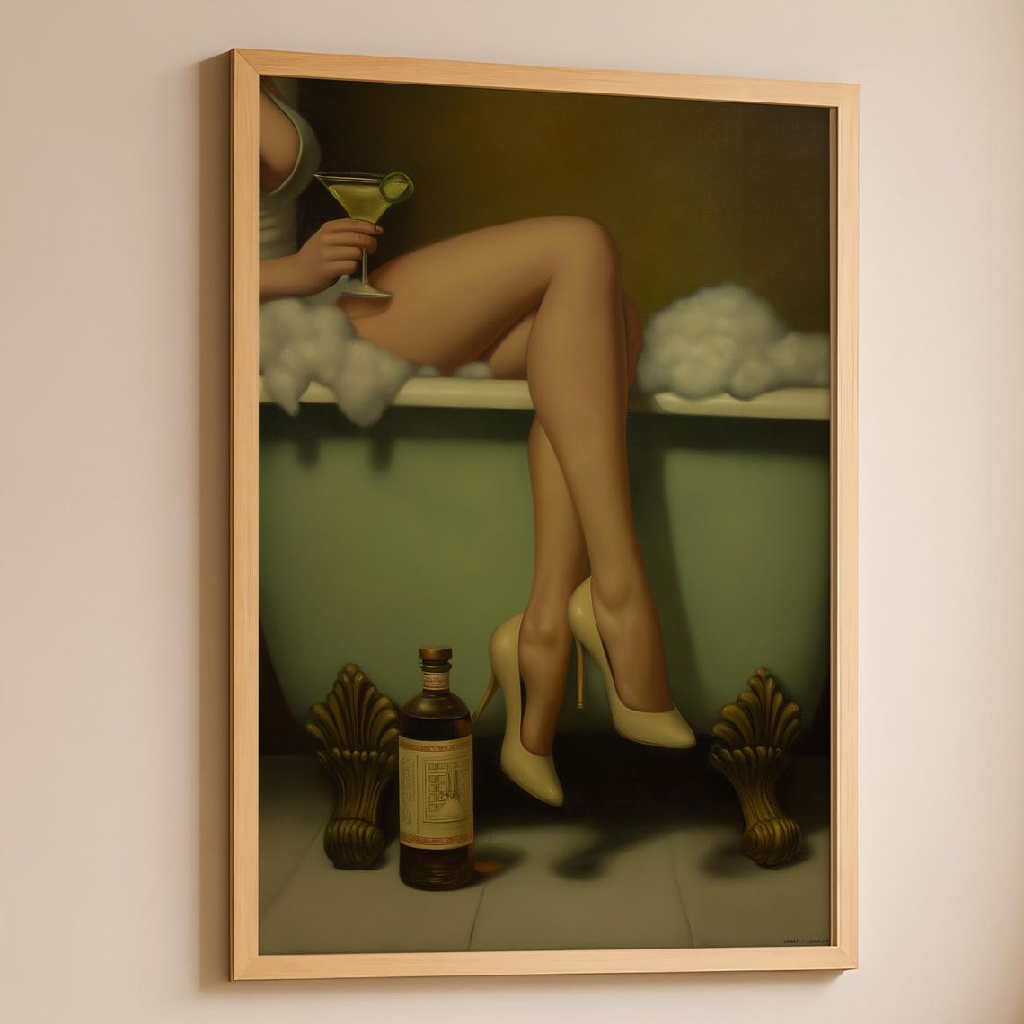 Vintage Western Martini Heels Bathroom Art Print