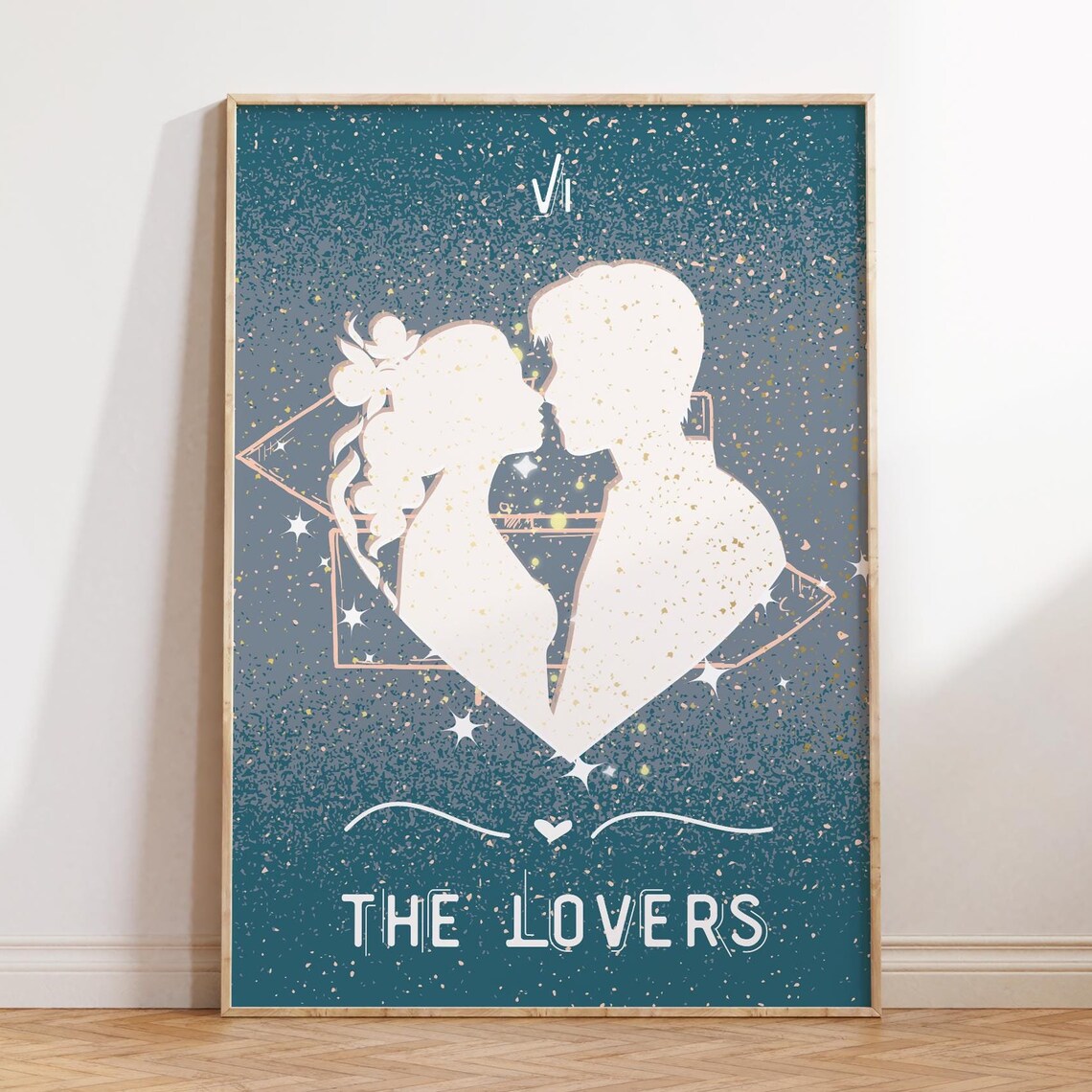 The Lovers Tarot Card Kiss Silhouette Romantic Heart Art Poster