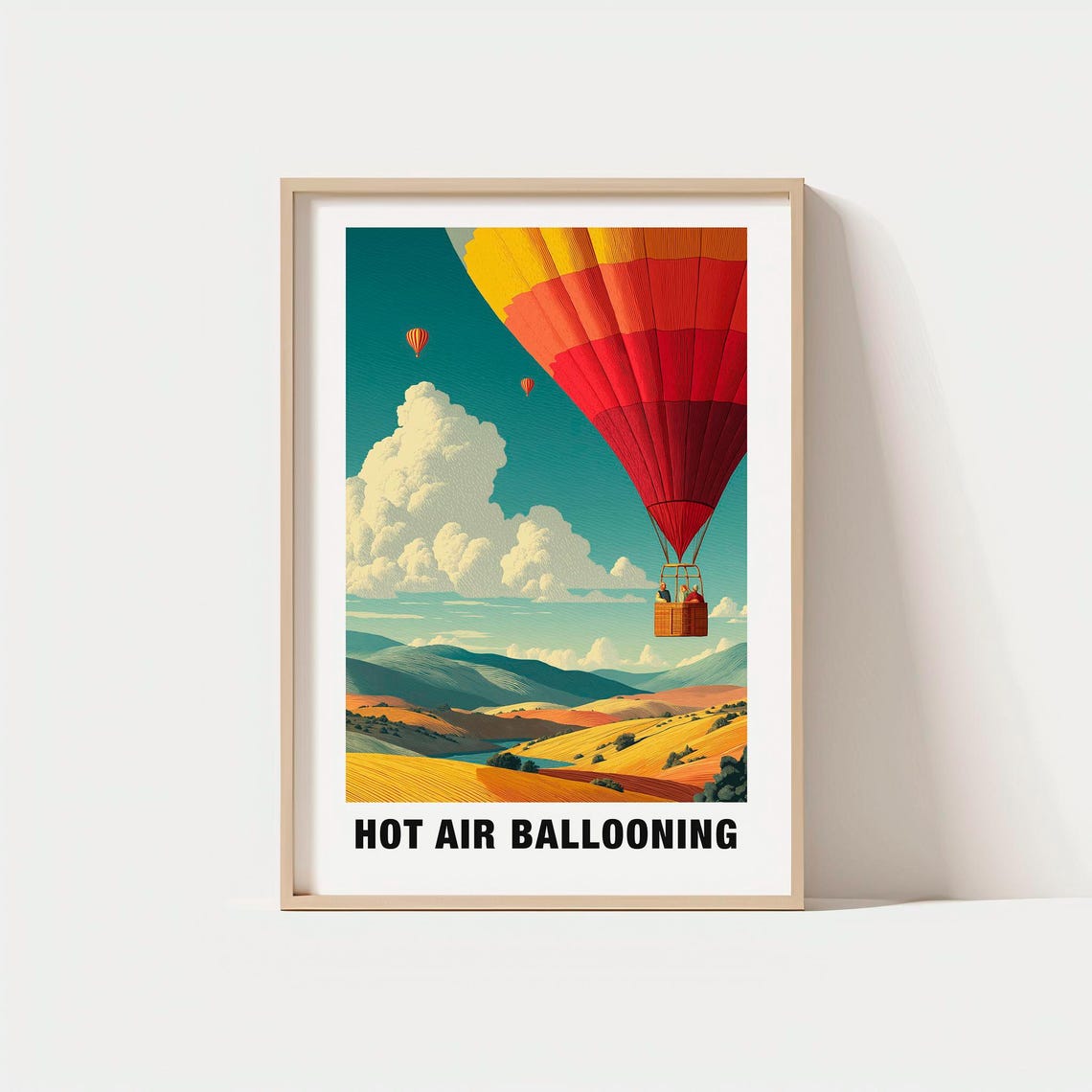 Hot Air Ballooning Golden Hills Retro Sky Adventure Vintage Poster