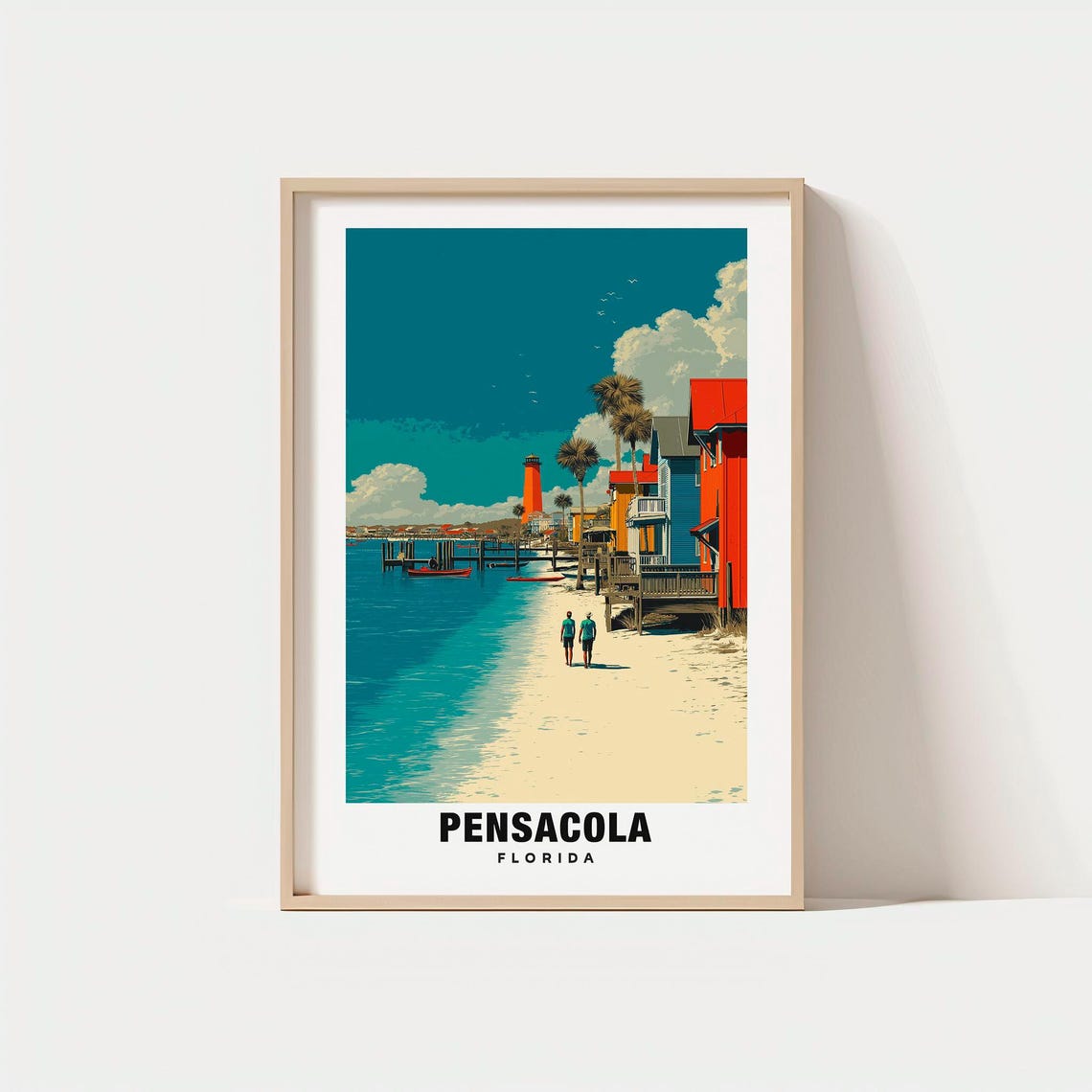 Pensacola Florida Beach Lighthouse Pier Red Houses Coastal Poster