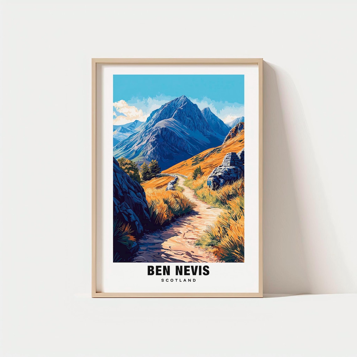 Ben Nevis Scotland Mountain Peak Hiking Trail Retro Travel Poster