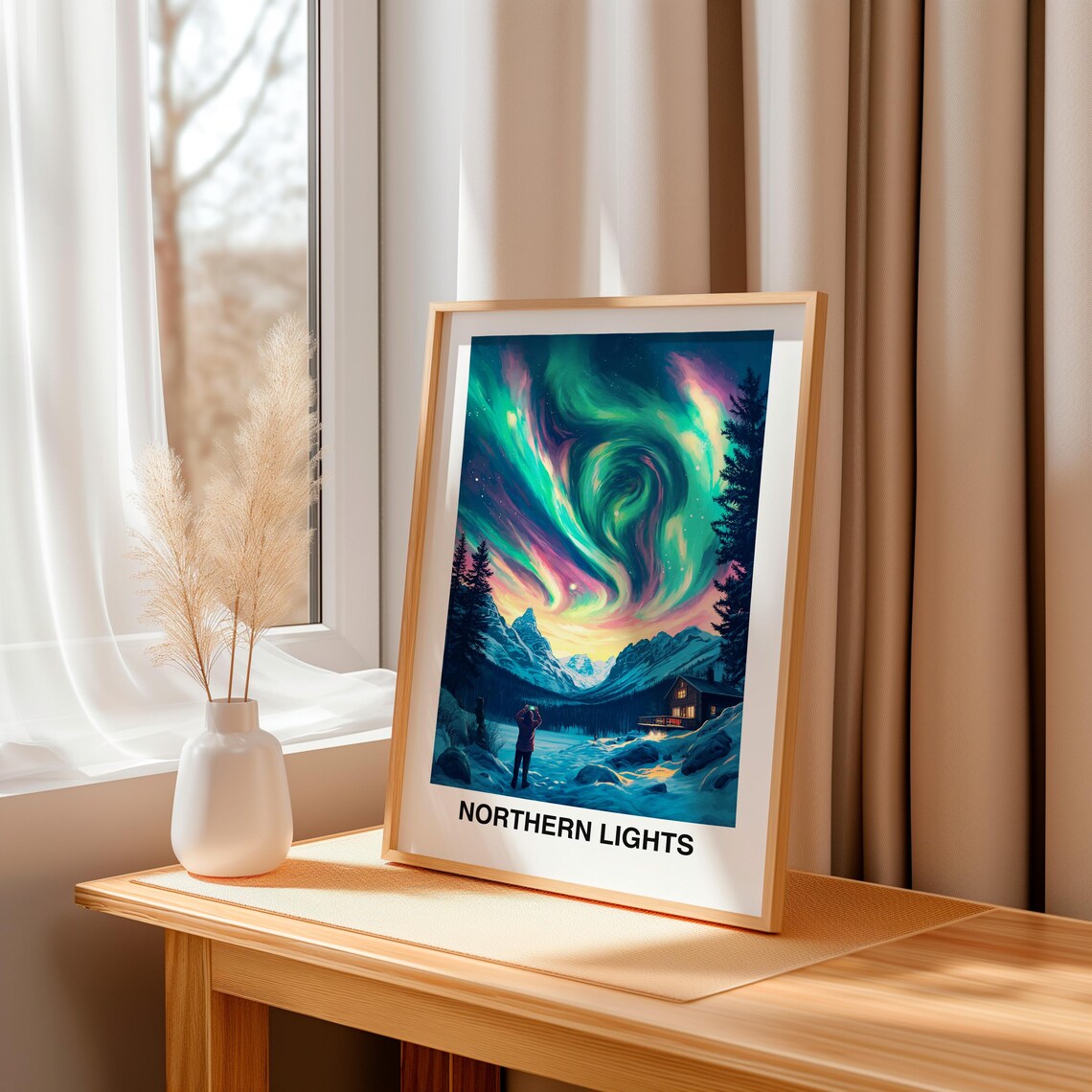 Northern Lights Travel Print Wall Art Murmansk Russia City Print Northern Lights Travel Gift Northern Lights Poster - Image 3