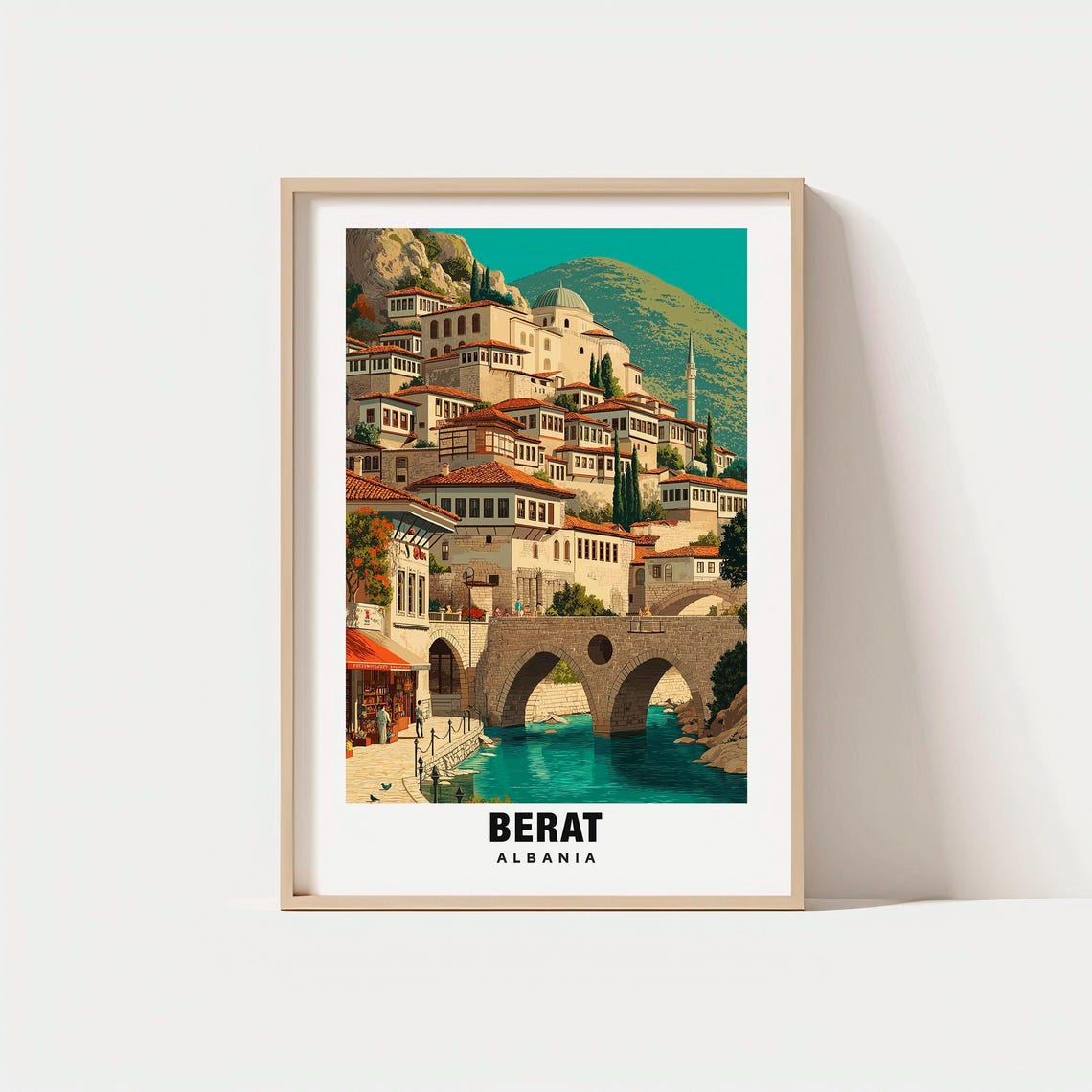 Berat Albania Historic Stone Bridge Hillside Old Town Poster