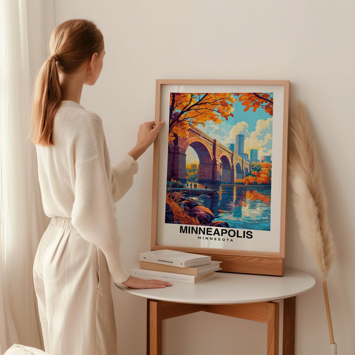 Minneapolis Print Usa Poster Travel Wall Art Scenic View City Skyline Mississippi River Stone Arch Bridge Urban Decor Travel Poster - Image 2