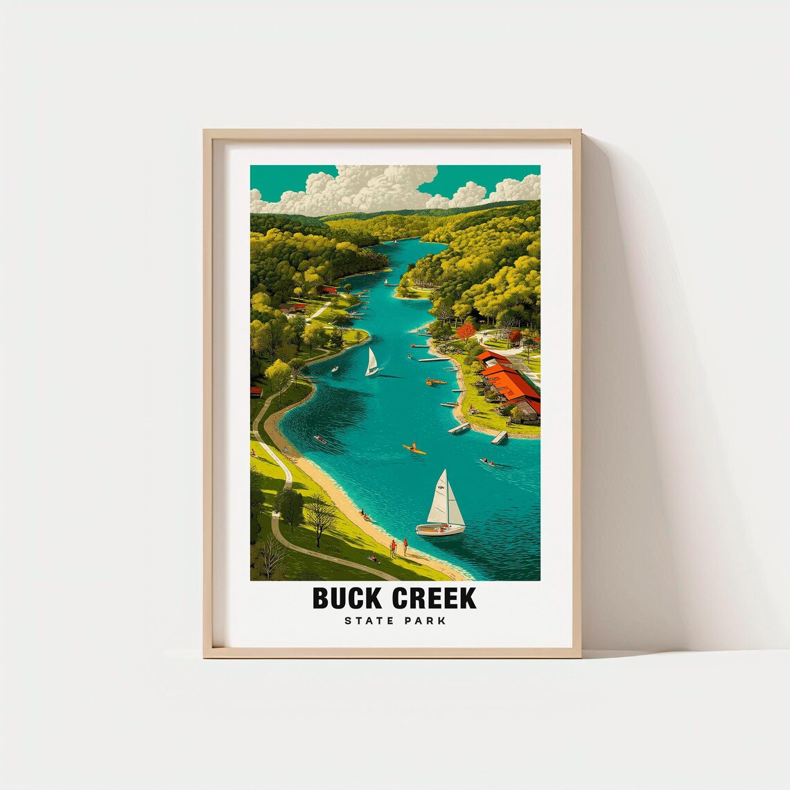 Buck Creek State Park Aerial River Sailboats Summer Scene Poster