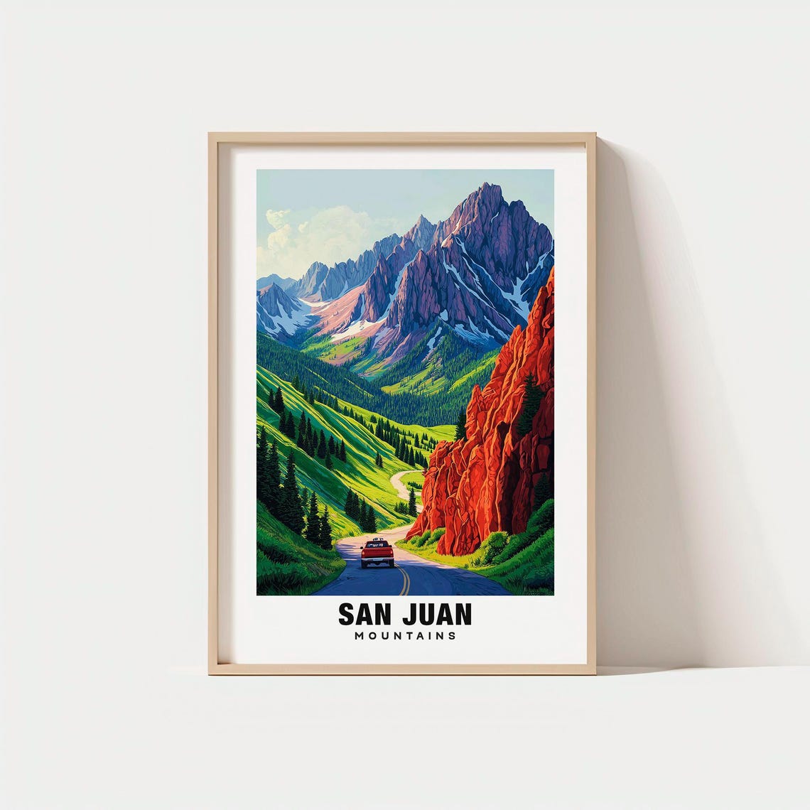 San Juan Mountains Red Rock Cliffs Scenic Road Trip Vintage Poster