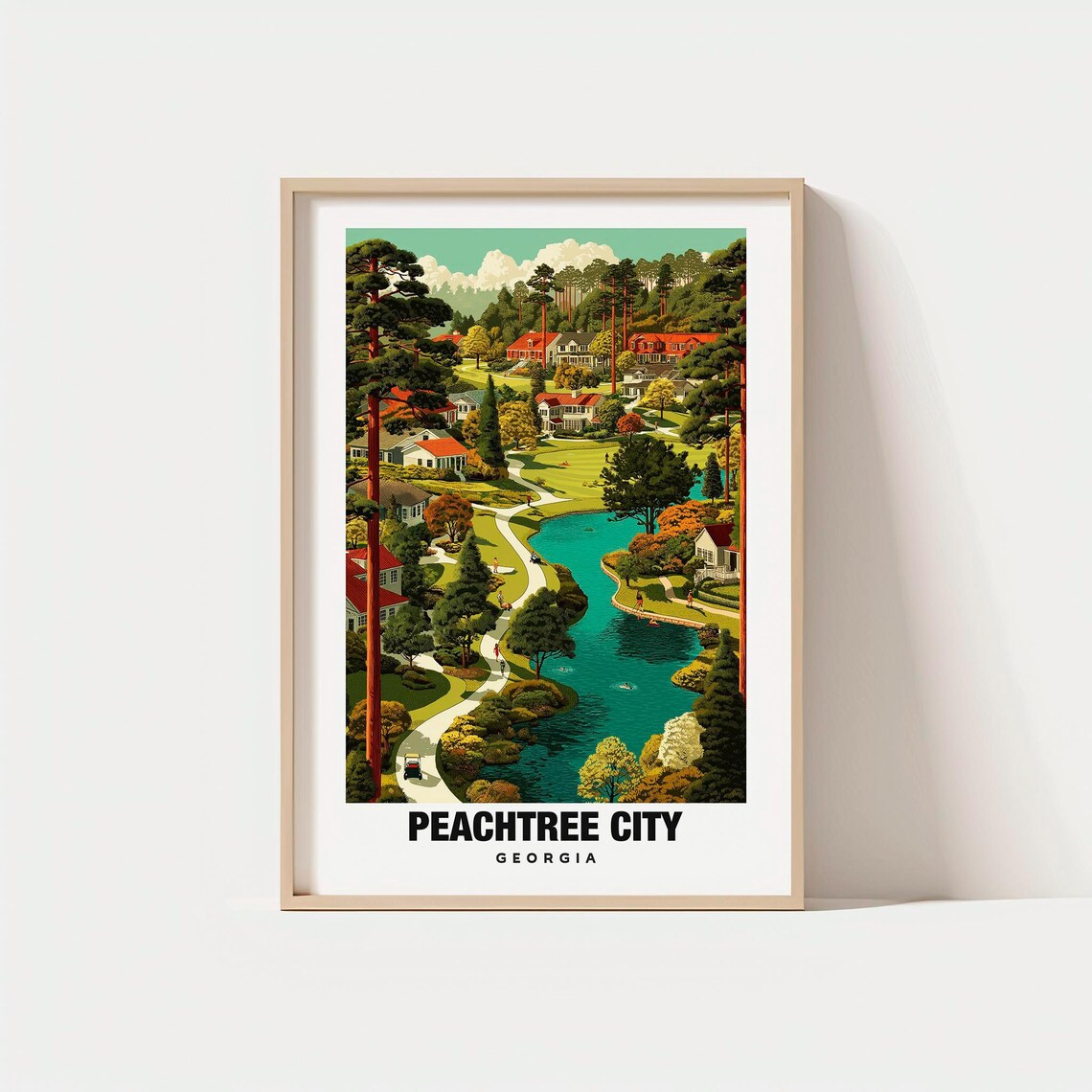 Peachtree City Georgia Golf Cart Lake Community Pines Poster